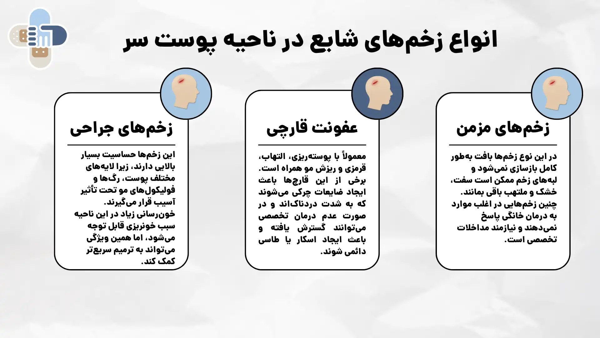انواع زخم شایع در ناحیه پوست سر